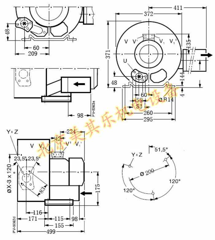 2GH520/3kw双叶轮高压鼓风机CAD图