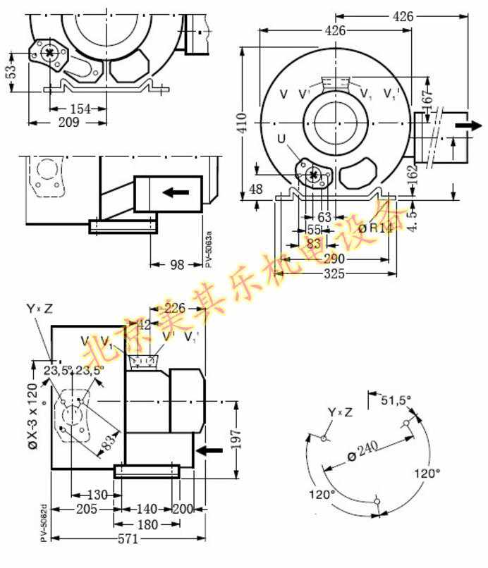  2GH720/5.5kw双段高压鼓风机CAD图
